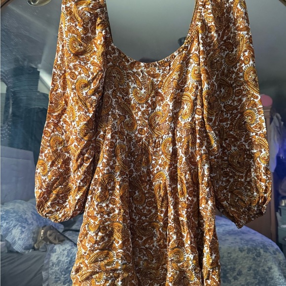 Faithfull the Brand Paisley Mini Dress in Brown and White - Picture 3 of 9